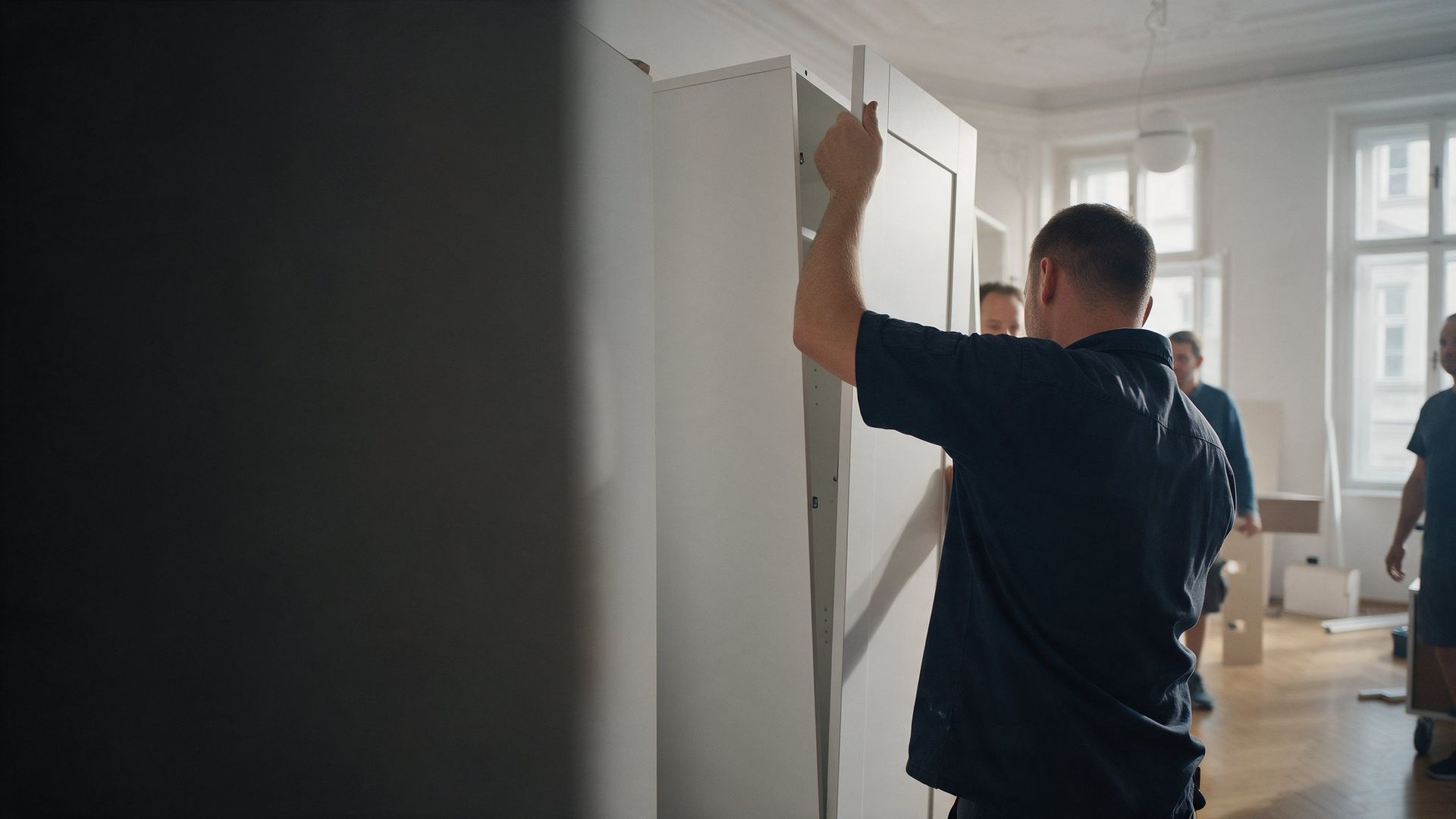 Montage eines Kleiderkastens in einer Altbauwohnung mit Fischgrätparkett